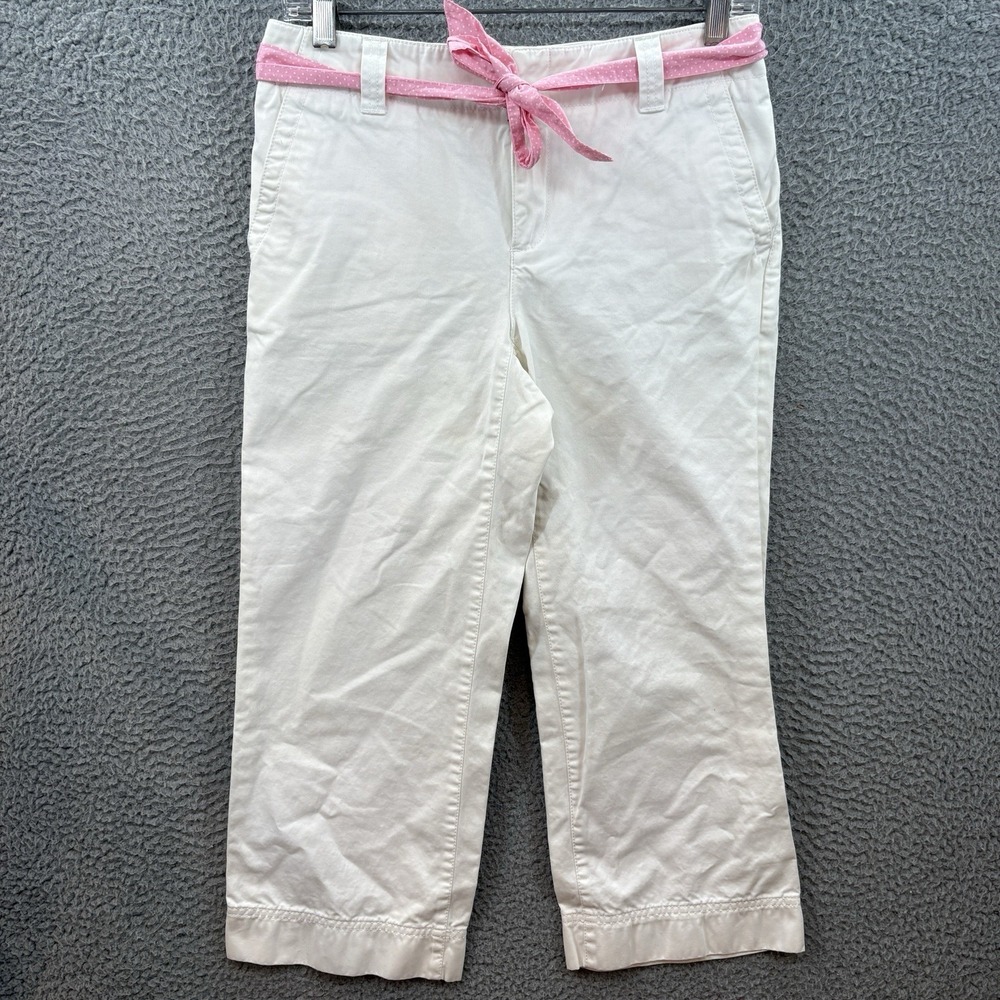 Lilly Pulitzer Capri Pants Womens Size 2‎ White Cotton Cropped Pant Pink Belt  *